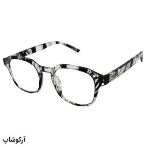 عکس از عینک مطالعه نزدیک بین با فریم مربعی، رنگ مشکی طرح دار و دسته فنری مدل 22-11