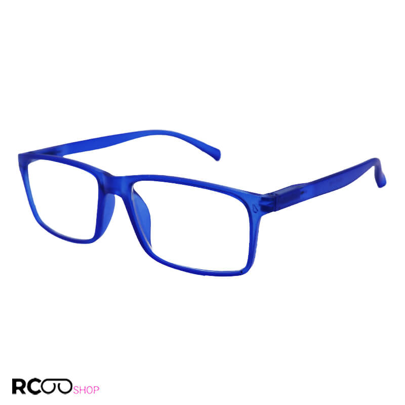 عکس از عینک مطالعه نزدیک بین با فریم آبی رنگ، مستطیلی شکل و دسته فنری مدل 22-12