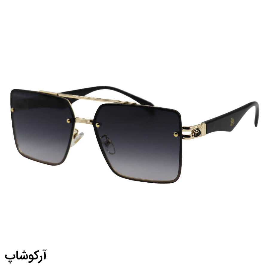 Golden-Square-Frame-And-Black-Handle-And-Blue-Dark-Highlighted-Uv-Protection-Lens-Maybach-Sunglasses-Model-10402-Wu-1 عکس از عینک آفتابی لاکچری maybach با فریم طلایی، مربعی شکل، دسته مشکی و لنز دودی هایلایت مدل 10402
