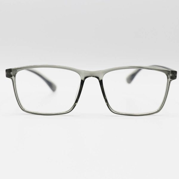 عکس از عینک مطالعه نزدیک بین با لنز بلوکات، فریم طوسی رنگ و مستطیلی شکل مدل tr003