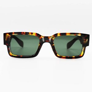 عکس از عینک آفتابی MOSCOT با فریم مستطیلی شکل، رنگ هاوانا، دسته قهوه ای و عدسی سبز تیره مدل 6028