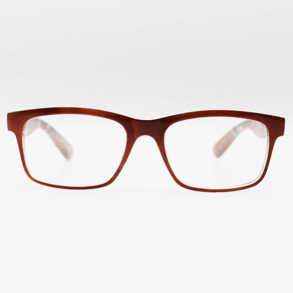 عکس از عینک مطالعه نزدیک بین با فریم مستطیلی، رنگ قهوه ای روشن و دسته طرح دار مدل 18192