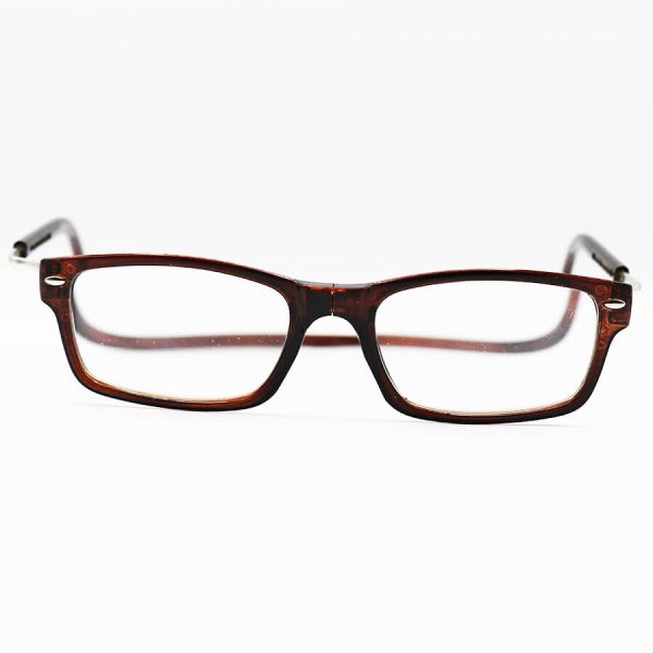 عکس از عینک مطالعه نزدیک بین با فریم مگنتی و آهنربایی، قهوه ای رنگ و گردنی مدل fh512