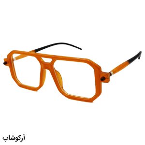 عکس از عینک طبی نقطه‌ای نارنجی رنگ، مربعی شکل، دسته دو رنگ مشکی و نارنجی marc jacobs مدل 8709