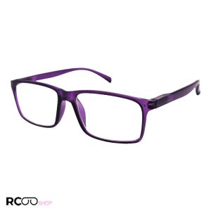 عکس از عینک مطالعه نزدیک بین با فریم بنفش رنگ، مستطیلی شکل و دسته فنردار مدل 22-12