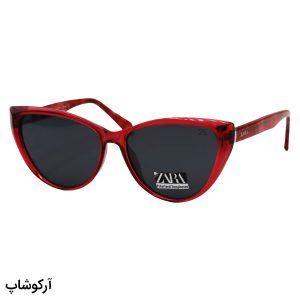 عکس از عینک آفتابی زنانه ZARA با فریم قرمز رنگ، گربه ای شکل، دسته سیم دار، فنری و لنز پلاریزه مدل FG6021