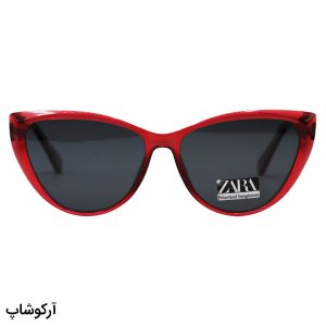 عکس از عینک آفتابی زنانه ZARA با فریم قرمز رنگ، گربه ای شکل، دسته سیم دار، فنری و لنز پلاریزه مدل FG6021