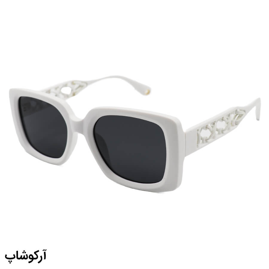عکس از عینک آفتابی پلاریزه گوچی با فریم مربعی، سفید رنگ، دسته طرح بافته شده و لنز دودی تیره مدل p5114