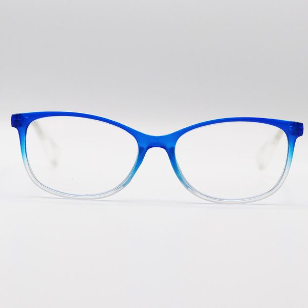 عکس از عینک مطالعه نزدیک بین با فریم مستطیلی شکل، آبی رنگ و دسته فنری مدل 22-3