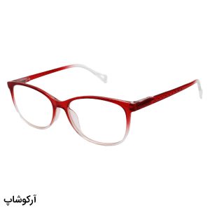 عکس از عینک مطالعه نزدیک بین با فریم مستطیلی شکل، قرمز رنگ و دسته فنری مدل 22-3