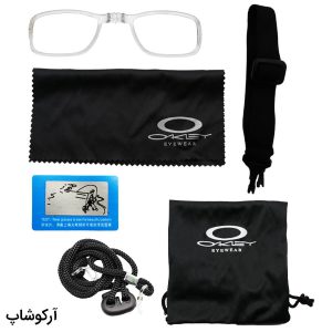 عکس از عینک ورزشی اوکلی با فریم مشکی رنگ، 5 کاور لنز قابل تعویض، بند، بند کشی و تجهیزات کامل مدل 0089
