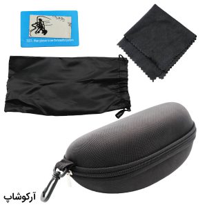 عکس از عینک ورزشی با فریم مشکی و نارنجی رنگ، 3 لنز قابل تعویض و تجهیزات کامل مدل 9317-C6