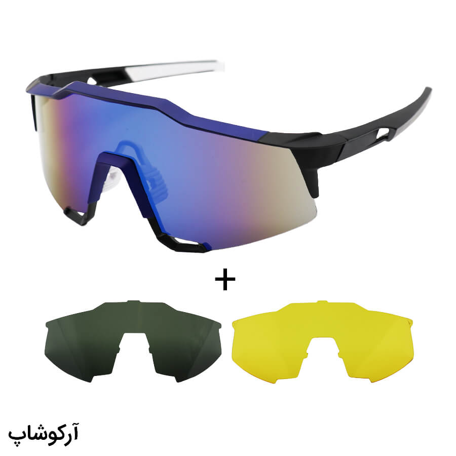 Black-Purple-Frame-And-3-Extra-Lenses-Sunglasses-For-Sport-Model-8119-C5-1 عکس از عینک ورزشی با فریم مشکی و بنفش رنگ، 3 لنز قابل تعویض و تجهیزات کامل مدل 8119-c5