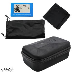 عکس از عینک ورزشی با فریم مشکی و بنفش رنگ، 3 لنز قابل تعویض و تجهیزات کامل مدل 8119-C5