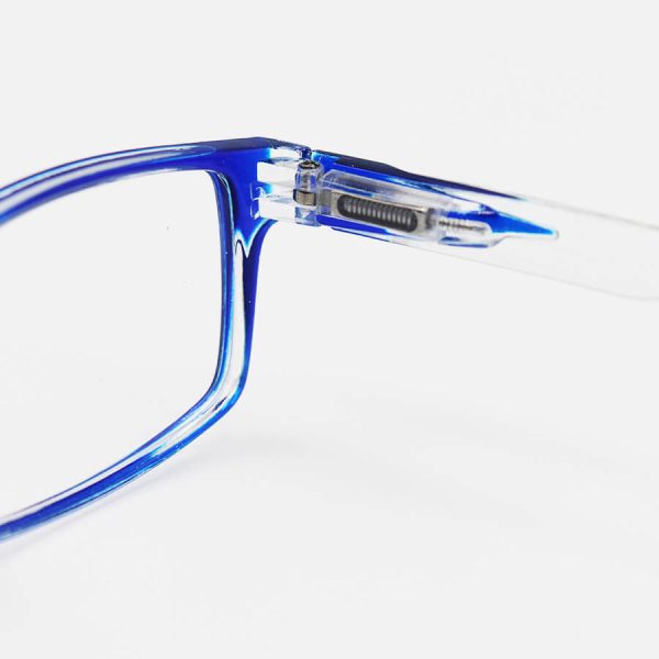 عکس از عینک مطالعه نزدیک بین با فریم شکل مستطیلی، رنگ آبی و دسته فنری مدل 18-3