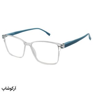 عکس از عینک مطالعه نزدیک بین با فریم مستطیلی شکل، بی رنگ و دسته آبی مدل 3205