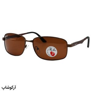 عکس از عینک آفتابی ریبن با فریم مستطیلی، رنگ مسی، لنز پلاریزه و فریم قهوه ای تیره مدل P2970