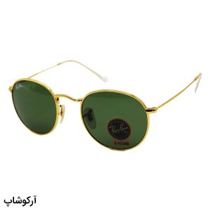 عکس از عینک آفتابی ری بن با فریم گرد، طلایی رنگ، عدسی شیشه ای و رنگ سبز تیره مدل 3447