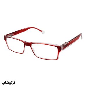 عکس از عینک مطالعه نزدیک بین با فریم شکل مستطیلی، رنگ قرمز و دسته فنری مدل 2-2