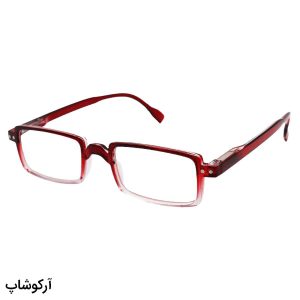 عکس از عینک مطالعه نزدیک بین با فریم رنگ قرمز، شکل مستطیلی و دسته فنری مدل 22-10