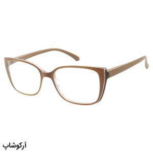 عکس از عینک مطالعه زنانه نزدیک بین با فریم کرمی رنگ، گربه ای شکل و شاین دار مدل SH161