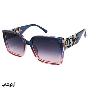 عکس از عینک آفتابی زنانه dior با فریم آبی و صورتی رنگ، دسته طرح دار و لنز دودی سایه روشن مدل 6818