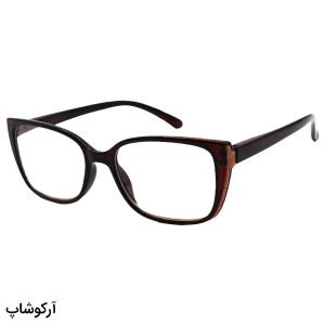 عکس از عینک مطالعه زنانه نزدیک بین با فریم قهوه ای رنگ، گربه ای شکل و شاین دار مدل SH161