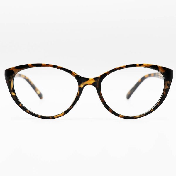 عکس از عینک مطالعه زنانه نزدیک بین با فریم قهوه ای روشن، دو رنگ و گربه ای شکل مدل xs5310