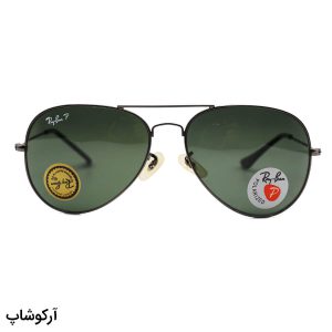 عکس از عینک آفتابی Ray-Ban با فریم نوک مدادی، شکل خلبانی، لنز شیشه، سبز رنگ و پلاریزه مدل 3026-S62