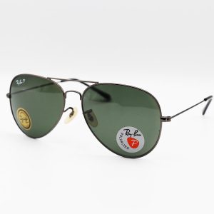 عکس از عینک آفتابی Ray-Ban با فریم نوک مدادی، شکل خلبانی، لنز شیشه، سبز رنگ و پلاریزه مدل 3026-S62