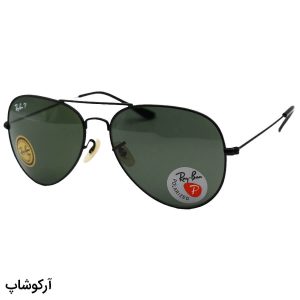 عکس از عینک آفتابی ریبن با فریم مشکی رنگ، شکل خلبانی، عدسی سنگ، سبز رنگ و پلاریزه مدل 3026-S62