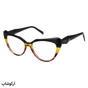 عکس از عینک طبی زنانه PRADA با فریم مشکی و قهوه ای رنگ، از جنس استیت و گربه ای شکل مدل G6061