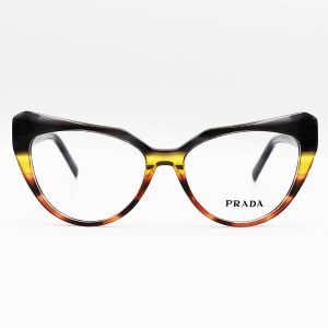 عکس از عینک طبی زنانه PRADA با فریم مشکی و قهوه ای رنگ، از جنس استیت و گربه ای شکل مدل G6061