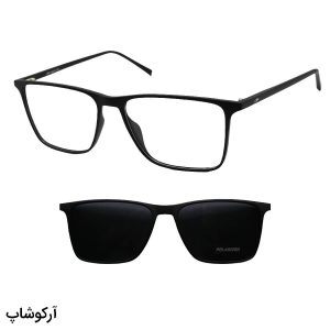عکس از عینک طبی کاوردار با فریم مستطیلی شکل، مشکی رنگ و از جنس تی آر 90 برند کازال مدل RX7085