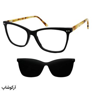 عکس از عینک طبی کاوردار با فریم مشکی، از جنس استات، مستطیلی، دسته فنری و قهوه ای Valentino Rossi مدل G5169