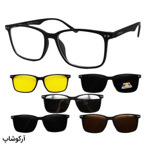 عکس از عینک طبی 5 کاوره با فریم مستطیلی شکل، رنگ مشکی، از جنس کائوچو و دسته فنری مدل TR2358