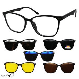 عکس از عینک طبی 5 کاوره با فریم مستطیلی شکل، رنگ مشکی، از جنس کائوچو و دسته فنری مدل TR2360