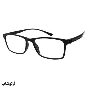 عکس از عینک مطالعه نزدیک بین با فریم مشکی رنگ، مستطیلی شکل و دسته طرح دار مدل 21-60