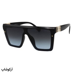 عکس از عینک آفتابی مردانه باربری با فریم مشکی براق، شکل مربعی و لنز یکسره و دودی تیره و هایلایت مدل 9675