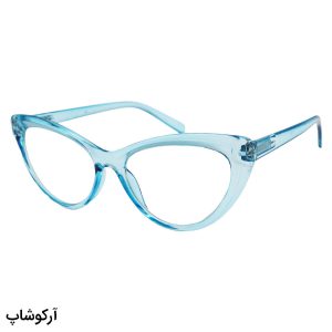 عکس از عینک مطالعه زنانه با فریم آبی رنگ و گربه ای شکل مدل T179