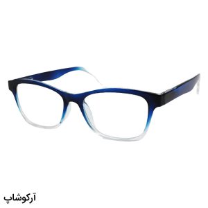 عکس از عینک مطالعه نزدیک بین با فریم آبی رنگ، مستطیلی شکل و دسته فنردار مدل 22-4
