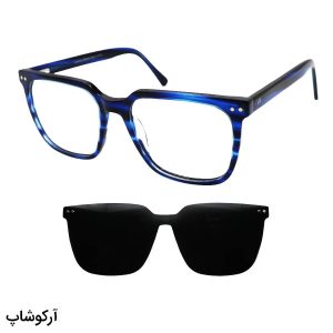 عکس از عینک طبی کاوردار با فریم مربعی شکل، آبی رنگ، از جنس استات و دسته فنری ولنتینو روسی مدل G5253