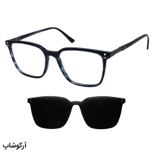 عکس از عینک طبی کاوردار با فریم آبی، از جنس استات، مربعی شکل، دسته فنری Valentino Rossi مدل G5366