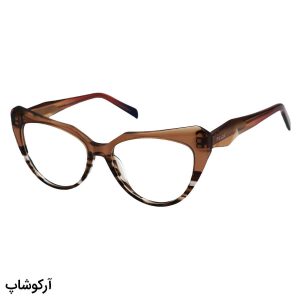 عکس از عینک طبی زنانه پرادا با فریم قهوه ای رنگ، از جنس استیت و گربه ای شکل مدل G6061