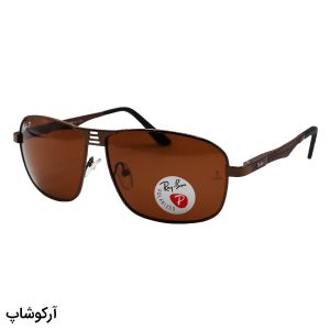 عکس از عینک آفتابی Ray-Ban با فریم مستطیلی، رنگ مسی، دسته فنری و لنز قهوه ای و پلاریزه مدل P3001