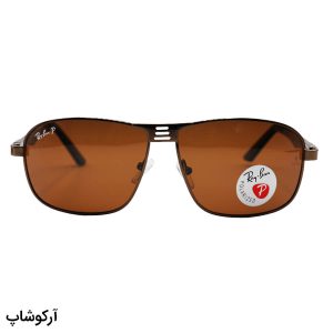 عکس از عینک آفتابی Ray-Ban با فریم مستطیلی، رنگ مسی، دسته فنری و لنز قهوه ای و پلاریزه مدل P3001