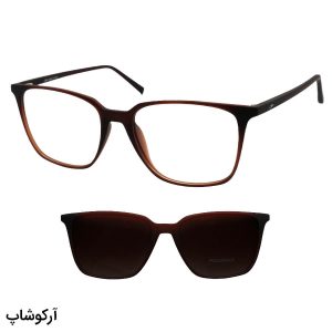 عکس از عینک طبی کاوردار با فریم قهوه ای رنگ، از جنس TR90 و مربعی شکل برند کازال مدل RX7062