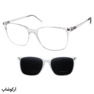 عکس از عینک طبی کاوردار با فریم بی رنگ، از جنس استات، مربعی کوچک، دسته فنری Cazal مدل RX7062