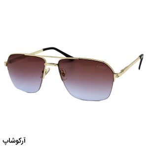 عکس از عینک آفتابی نیم فریم Cartier با فریم طلایی رنگ، خلبانی شکل و عدسی دو رنگ هایلایت مدل 9654