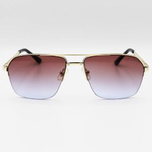 عکس از عینک آفتابی نیم فریم Cartier با فریم طلایی رنگ، خلبانی شکل و عدسی دو رنگ هایلایت مدل 9654